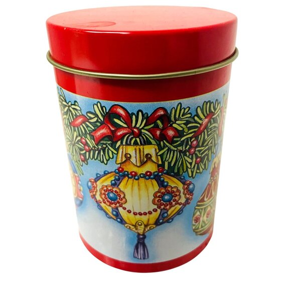 Vintage Holiday Ornament Empty Can Tin Canister 5" x 3 1/3" Festive - Picture 3 of 8